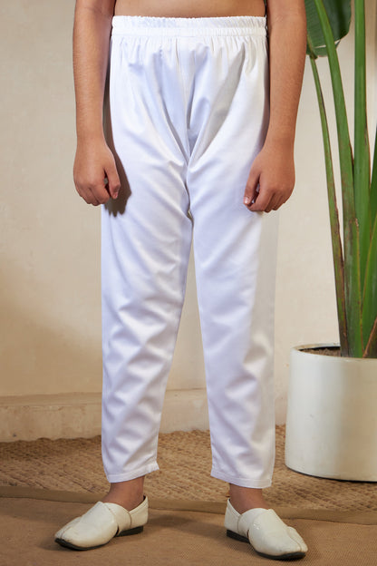 White Embroidered Carnival Kurta-Jacket Set for Boys