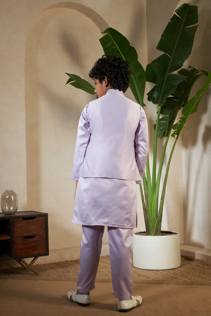 Lavender Embroidered Carnival Kurta-Jacket Set for Boys