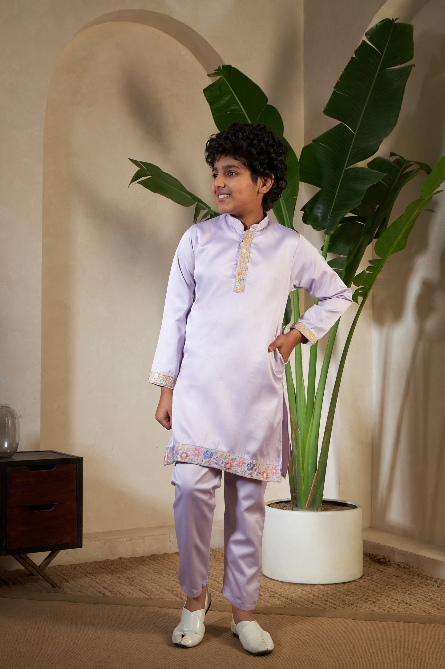 Festival Wear Lavender Kurta Koti Set For Kids