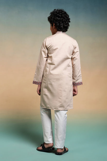 Perfect Beige Viscose Silk Kurta & Pant For Festive Wear