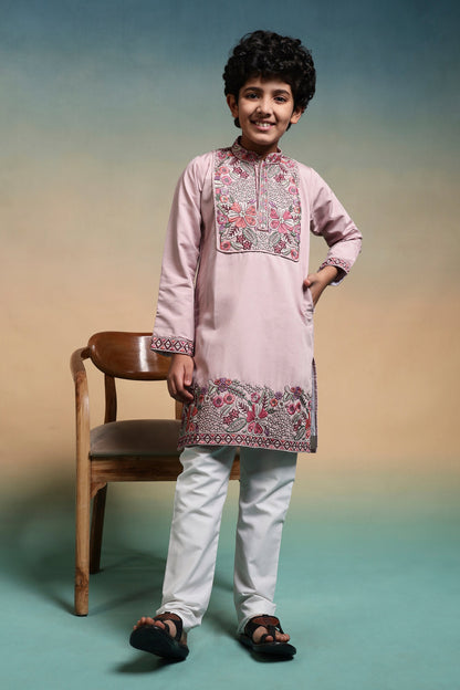 Luxury Pink Viscose Silk Embroidered Kurta Set For Festival