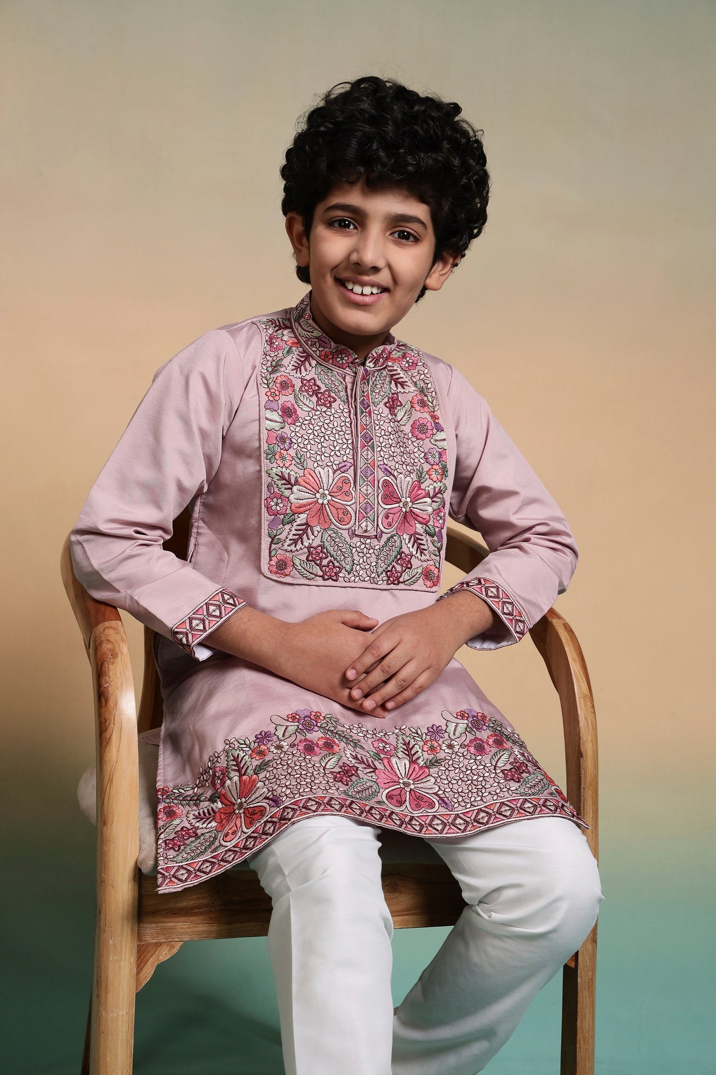 Luxury Pink Viscose Silk Embroidered Kurta Set For Festival
