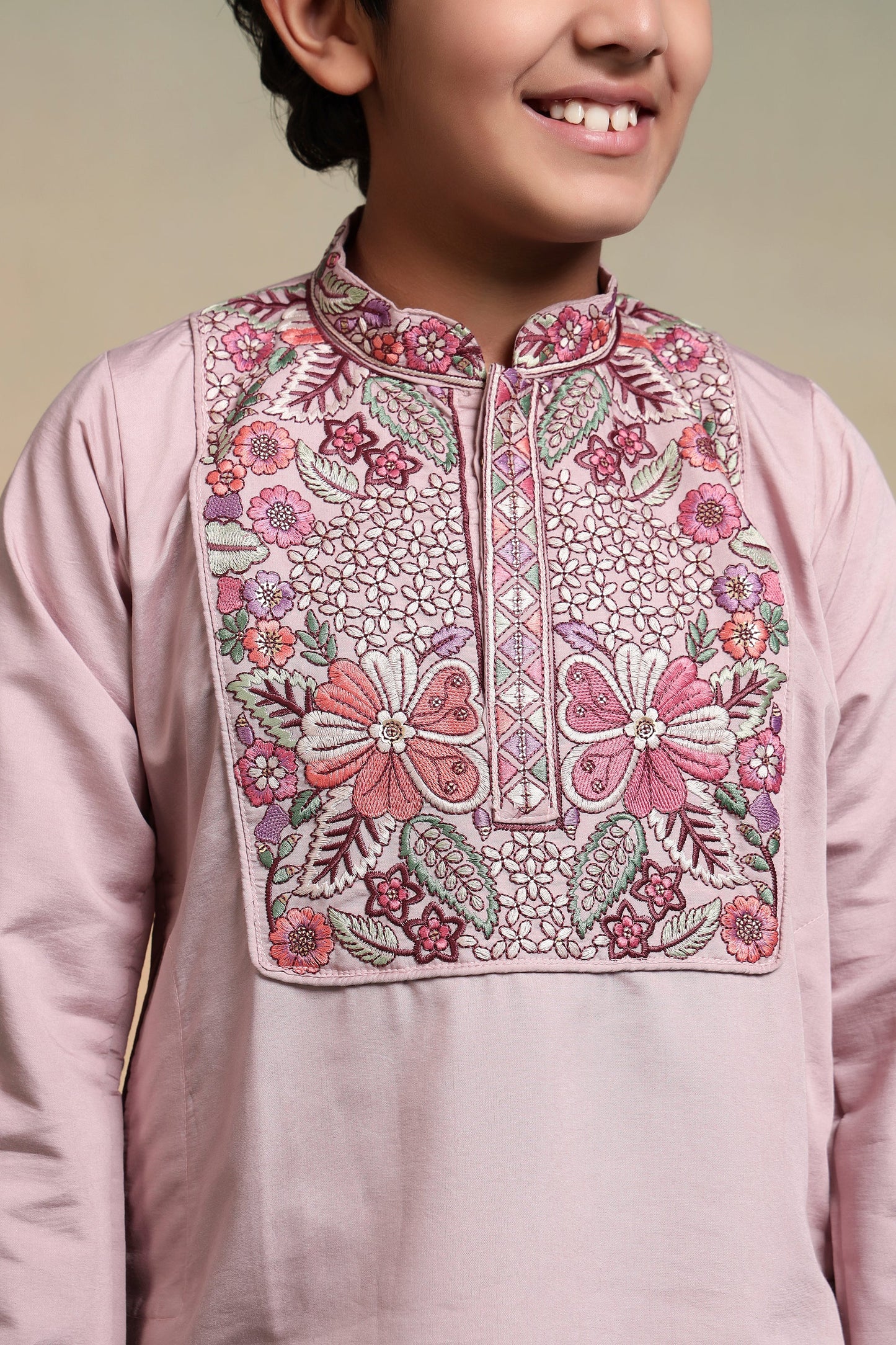 Luxury Pink Viscose Silk Embroidered Kurta Set For Festival