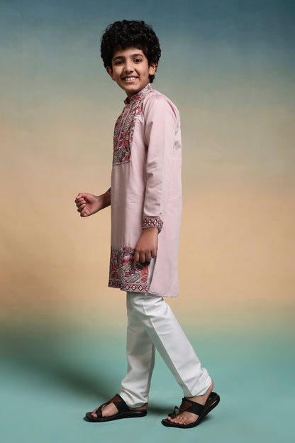 Luxury Pink Viscose Silk Embroidered Kurta Set For Festival