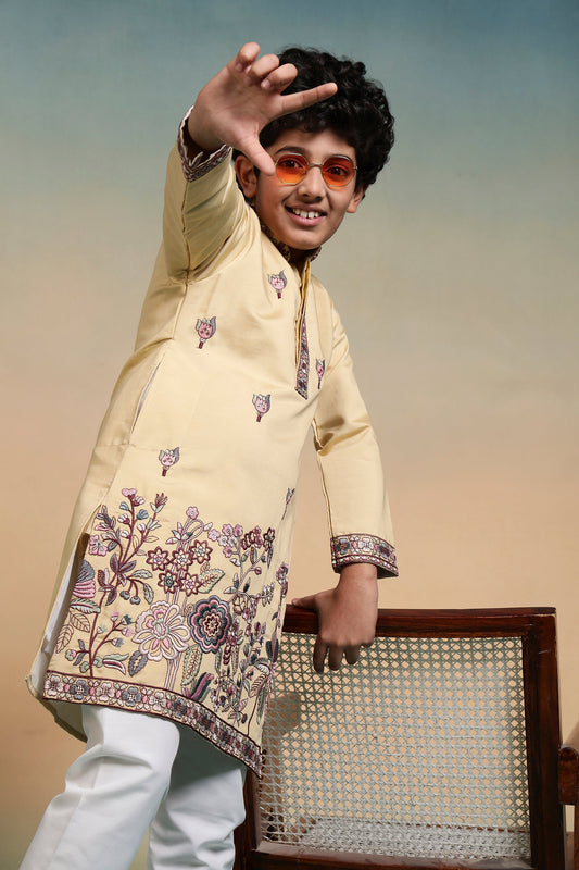 Haldi Yellow Embroidered Work Kurta Pant Set For Wedding
