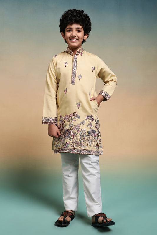 Haldi Yellow Embroidered Work Kurta Pant Set For Wedding