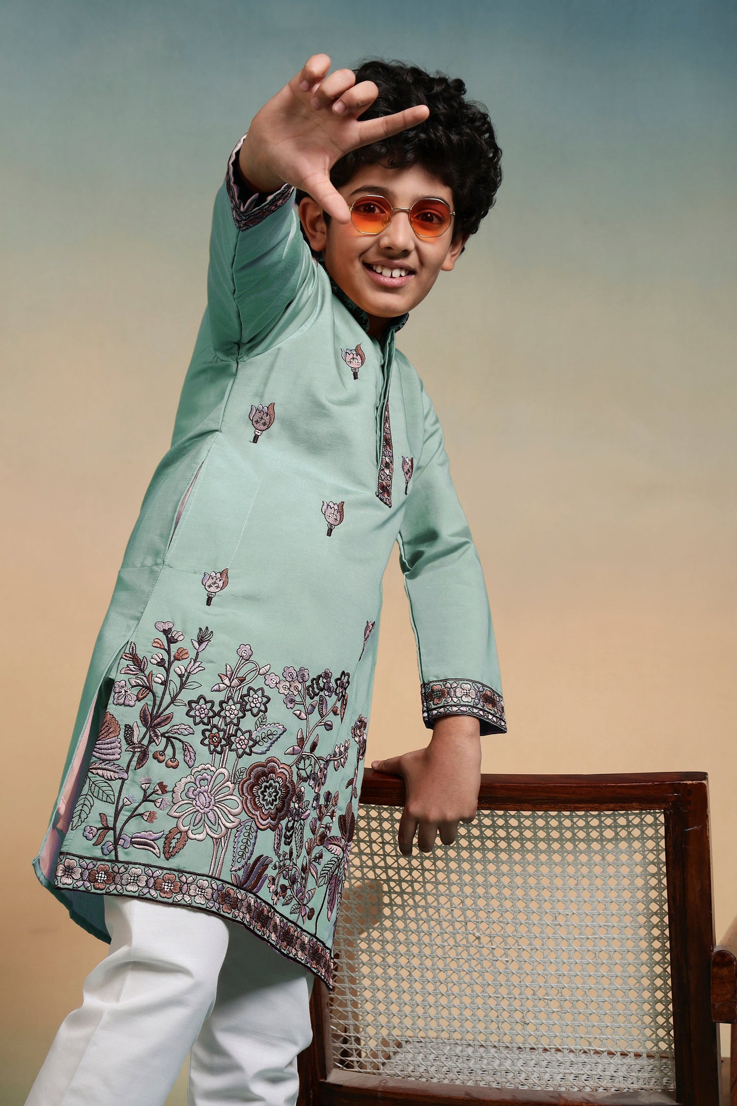 Luxury Pista Thread Sequence Embroidery Work Kurta Pant Set