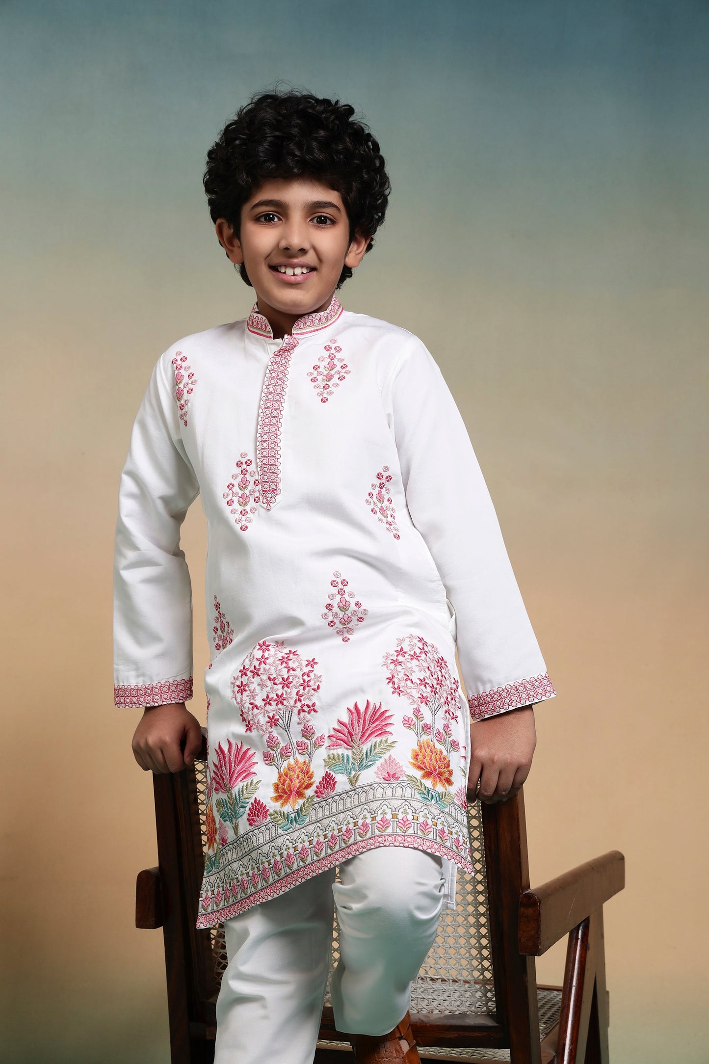 Stylish Viscose Silk Multi Thread Work Kurta Pajama Set For Boy