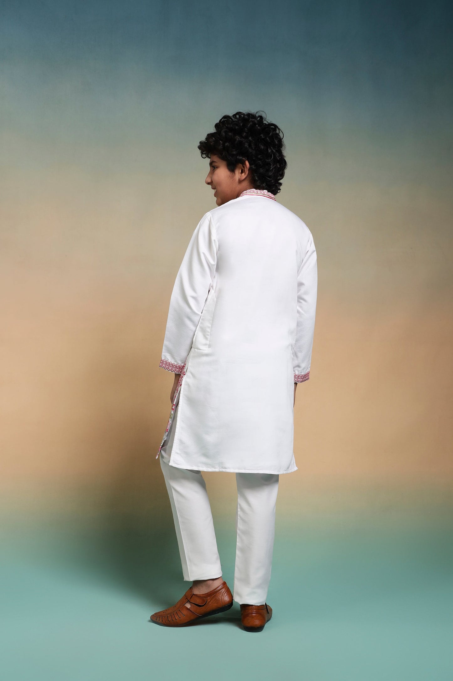 Stylish Viscose Silk Multi Thread Work Kurta Pajama Set For Boy