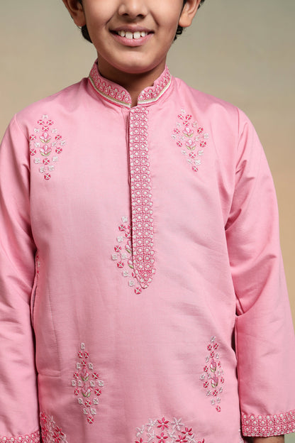 Elegant Pink Embroidered Work Kurta & Pant For Wedding