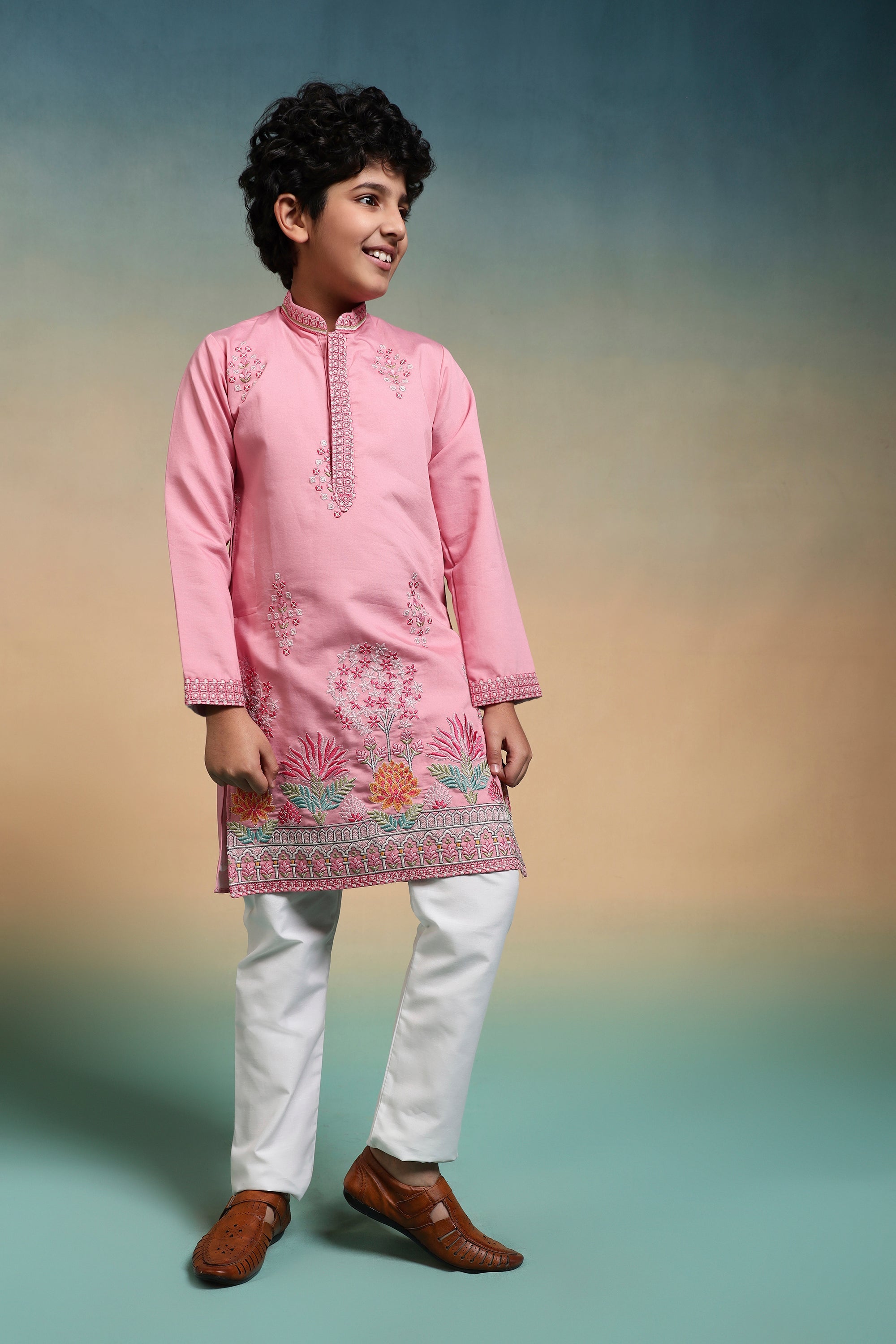 Elegant Pink Embroidered Work Kurta & Pant For Wedding