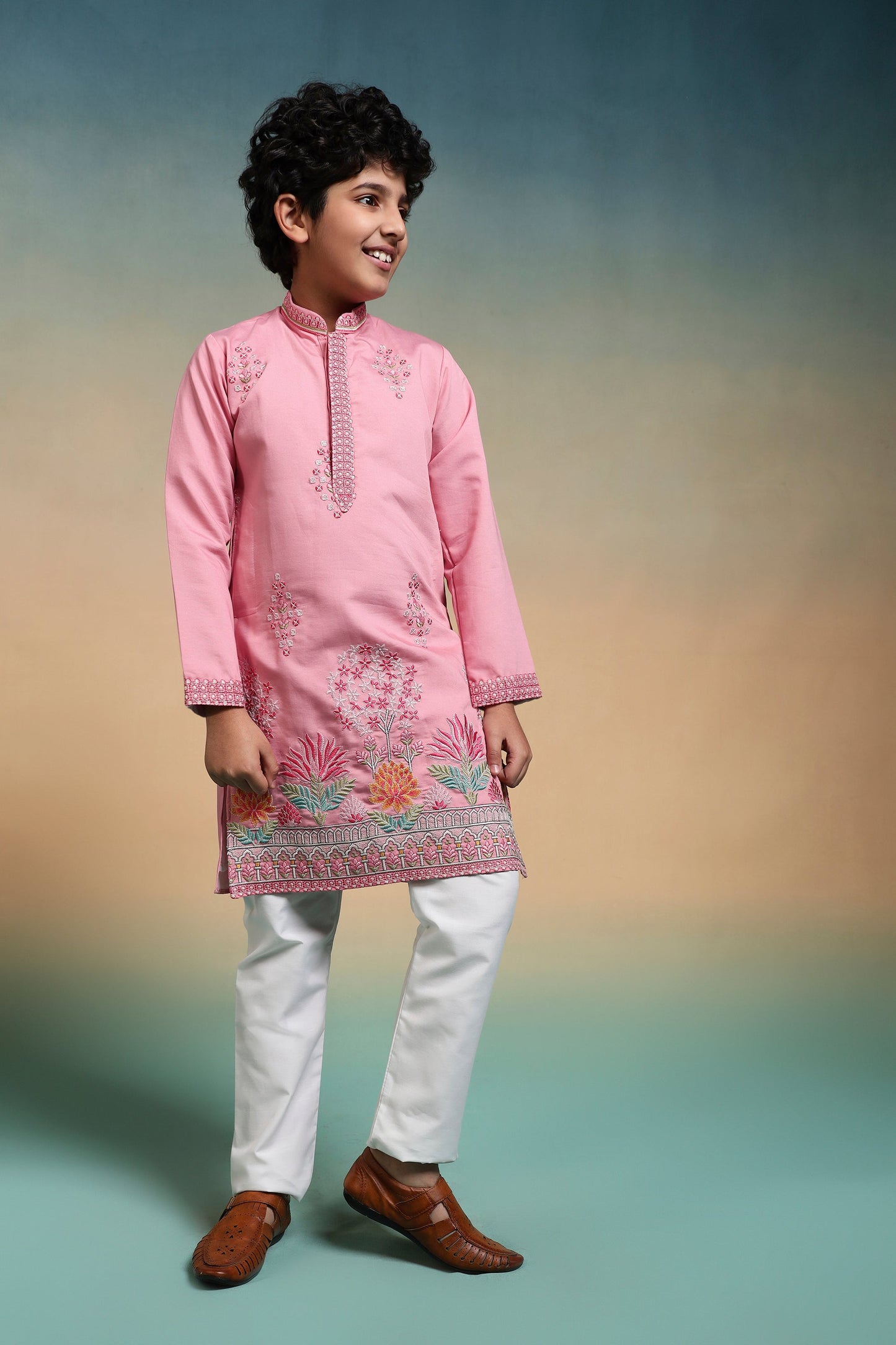 Elegant Pink Embroidered Work Kurta & Pant For Wedding