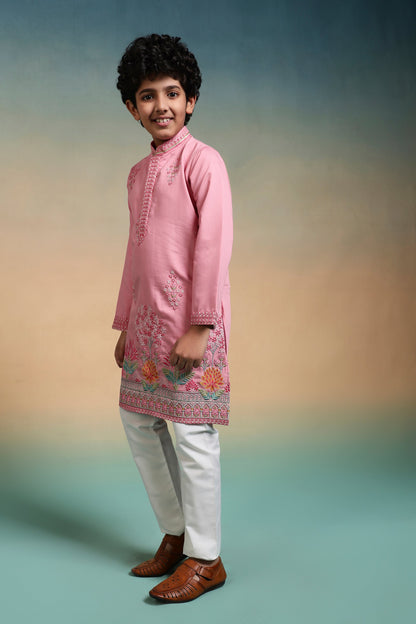 Elegant Pink Embroidered Work Kurta & Pant For Wedding