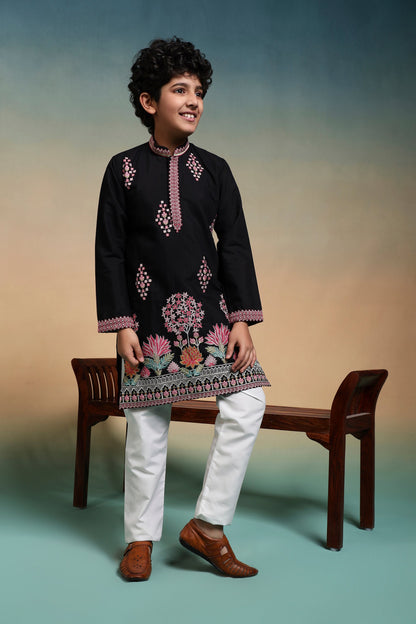 Classic Black Multi Thread Sequence Work Kurta Set