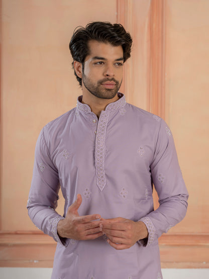 Lavender Soft Cotton Kurta Set with Traditional Butta Work
