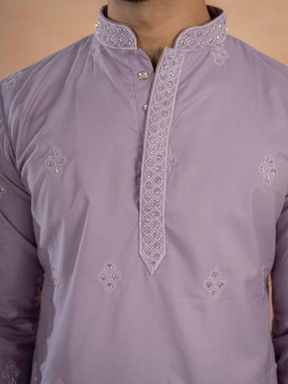 Lavender Soft Cotton Kurta Set with Traditional Butta Work
