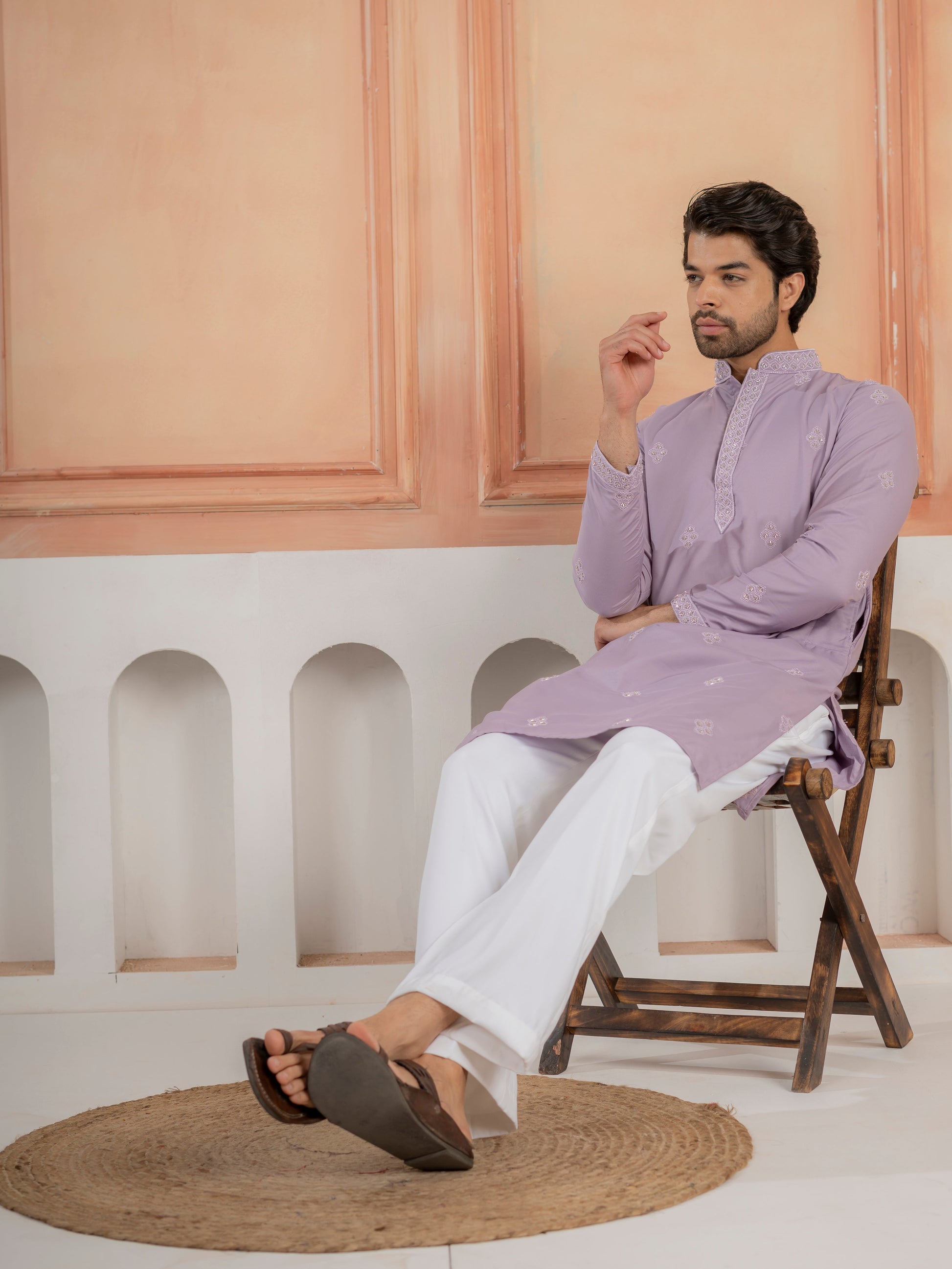 Lavender Soft Cotton Kurta Set with Traditional Butta Work
