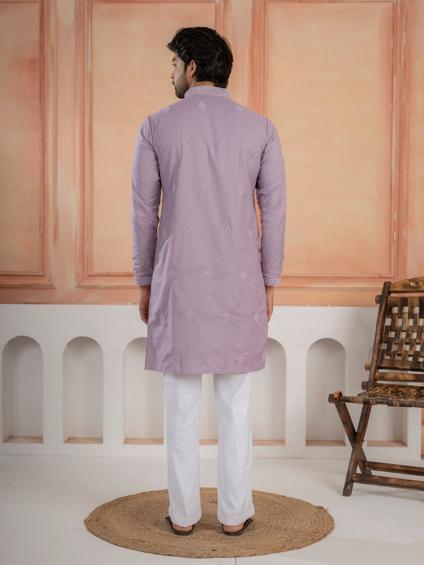 Lavender Soft Cotton Kurta Set with Traditional Butta Work
