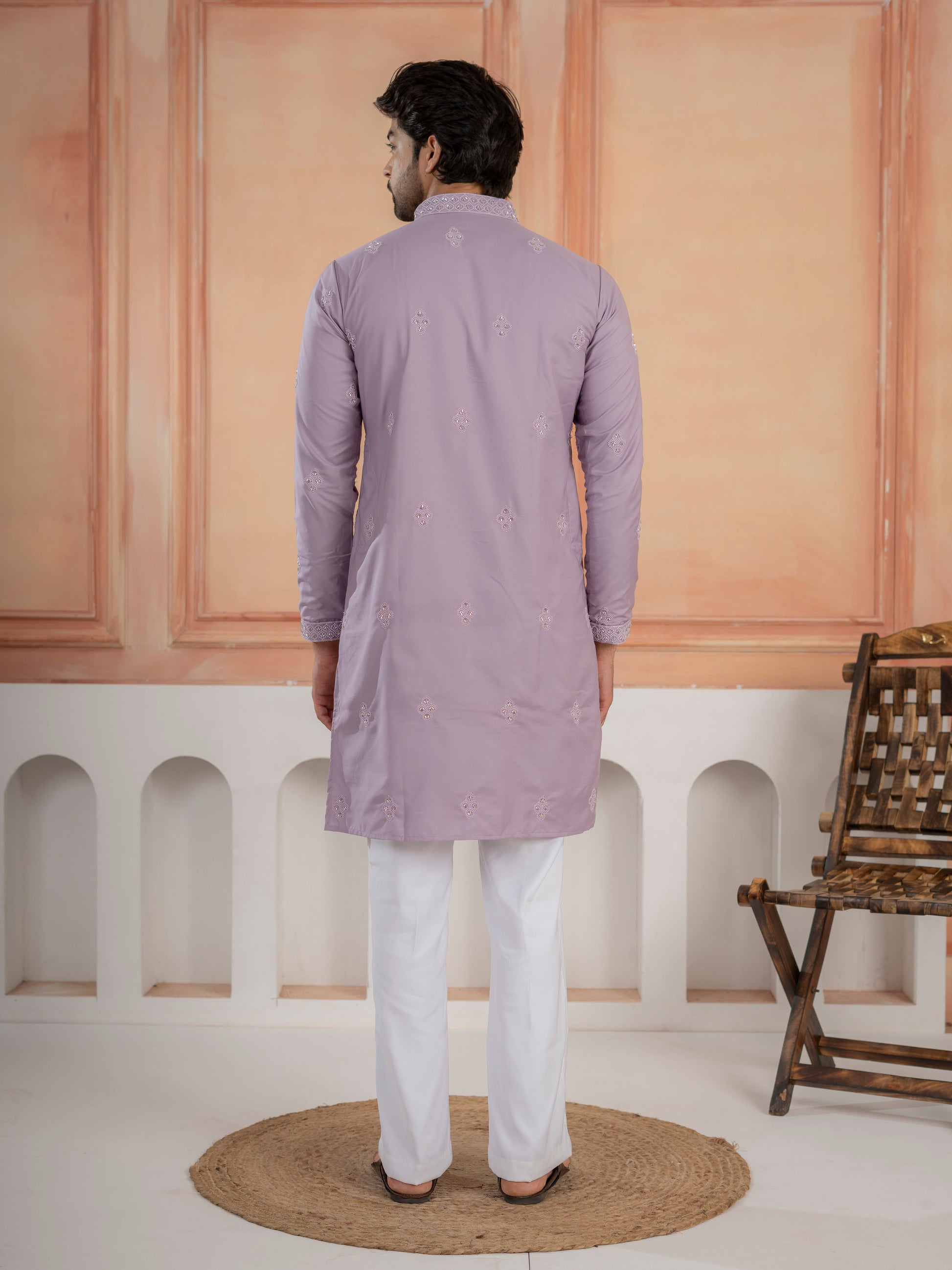 Lavender Soft Cotton Kurta Set with Traditional Butta Work
