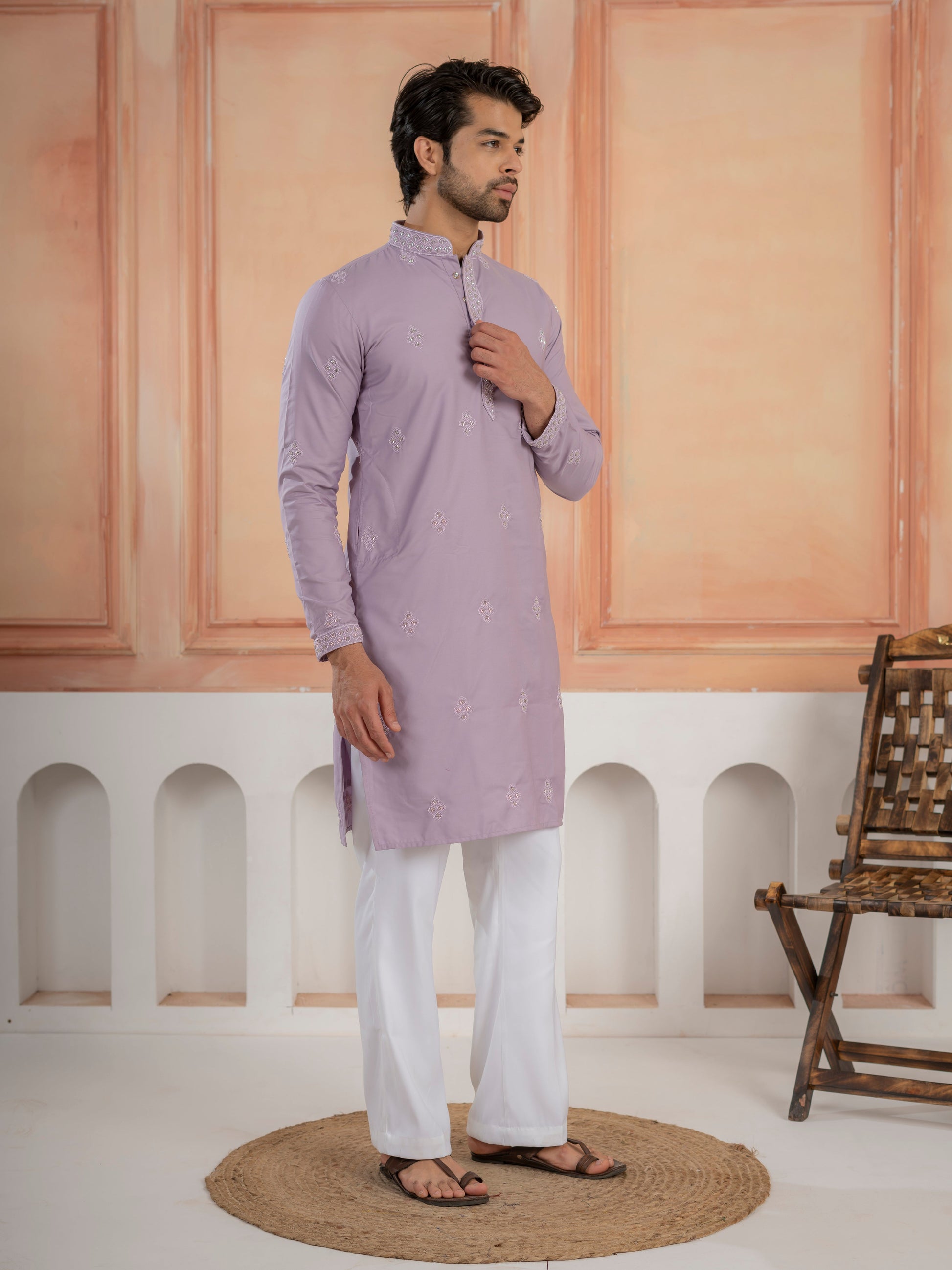 Lavender Soft Cotton Kurta Set with Traditional Butta Work
