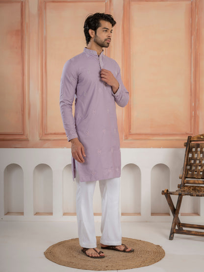 Lavender Soft Cotton Kurta Set with Traditional Butta Work
