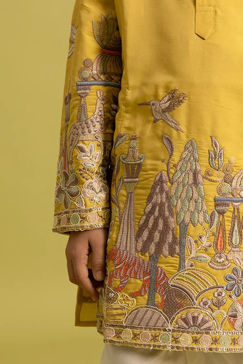 Vantara Style Yellow Kids Kurta Pajama Outfit