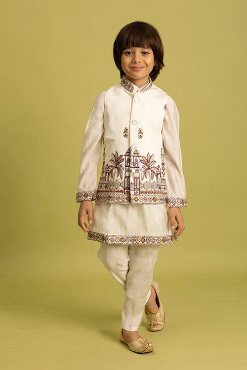 Elegant White Koti Kurta Set for Boys 6 to 12 Year