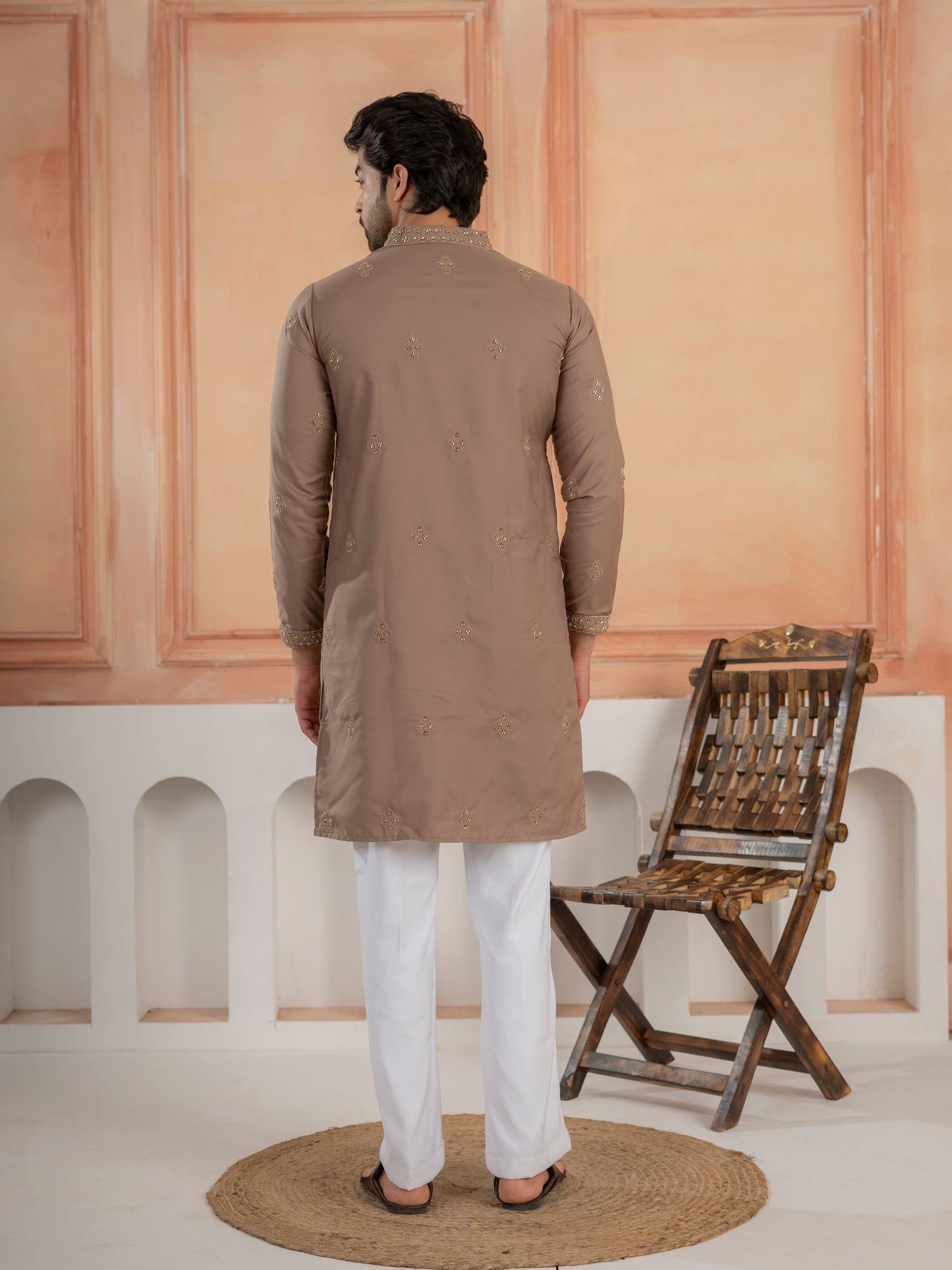 Modern Dusty Brown Soft Cotton Kurta Set with Butta Embroidery
