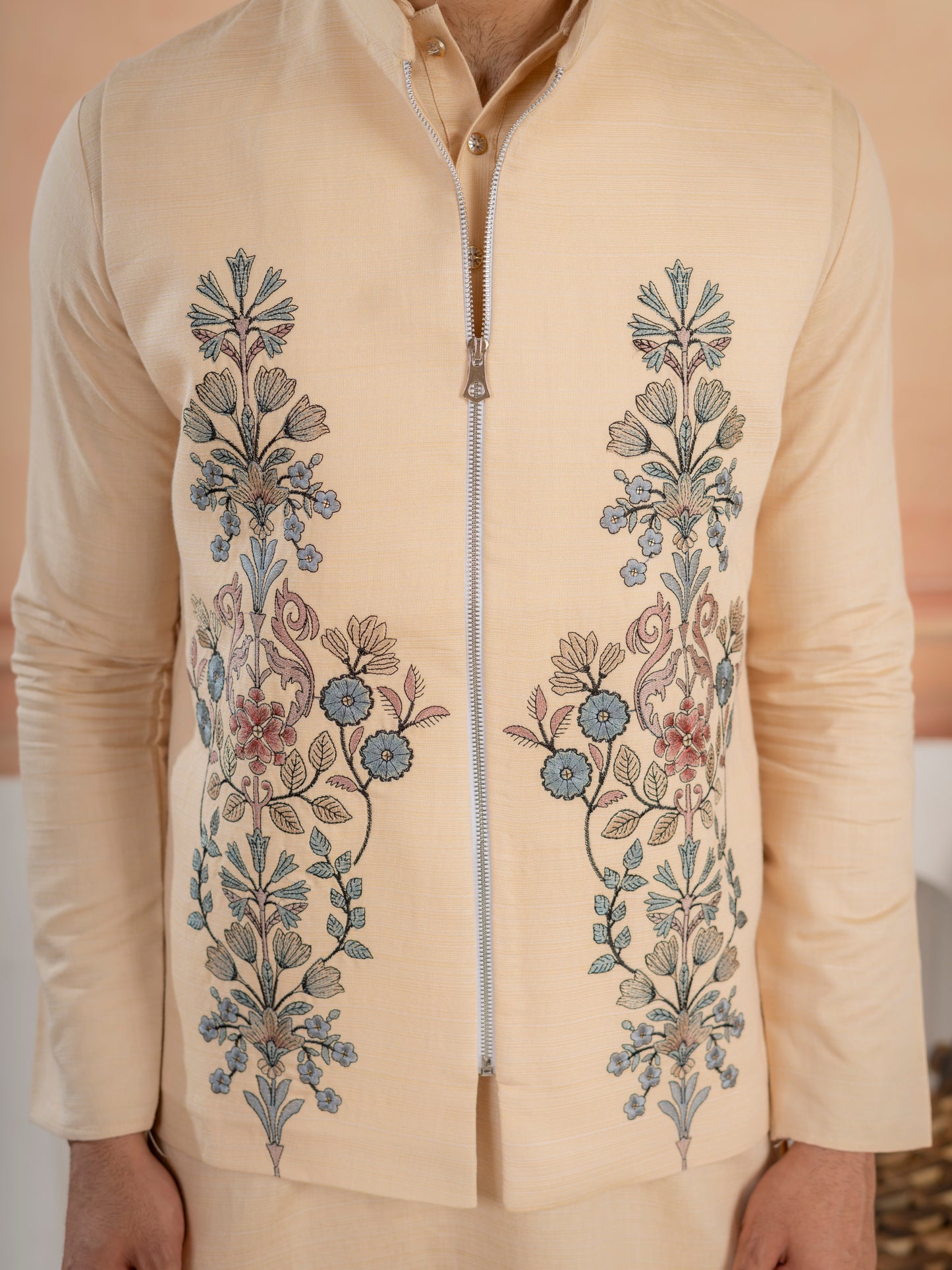 Trendy Beige Wedding Special Koti Kurta Set for Mens Wear