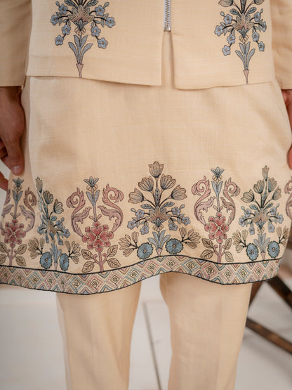 Trendy Beige Wedding Special Koti Kurta Set for Mens Wear