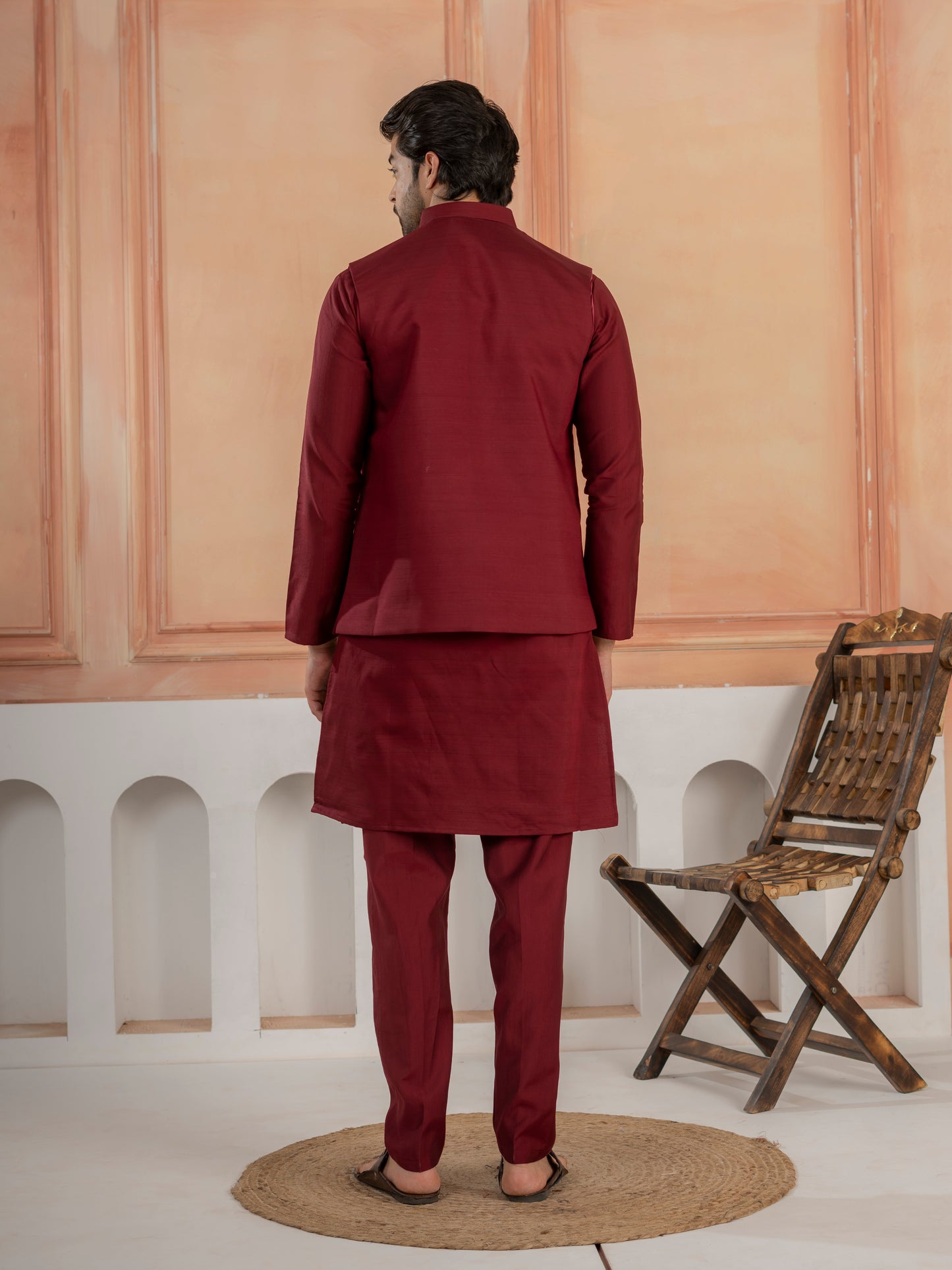 Maroon Color Traditional Special Koti Kurta Set for Men's Wear