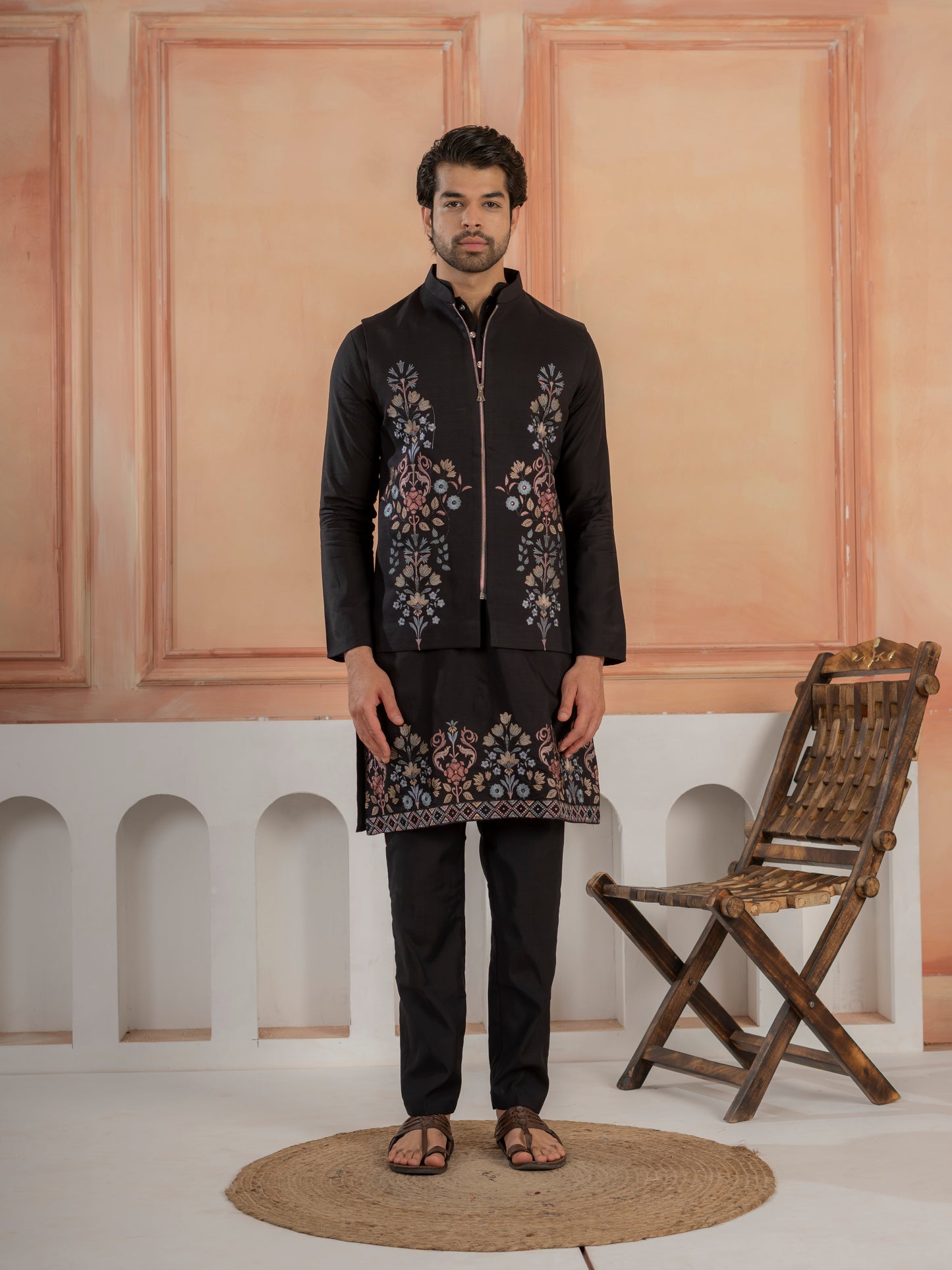 Premium Black Color Special Koti Kurta Set for Mens Wear