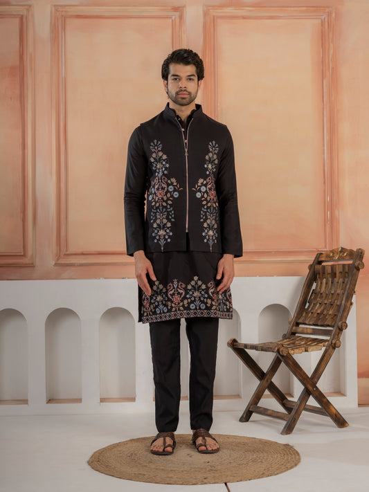 Premium Black Color Special Koti Kurta Set for Mens Wear