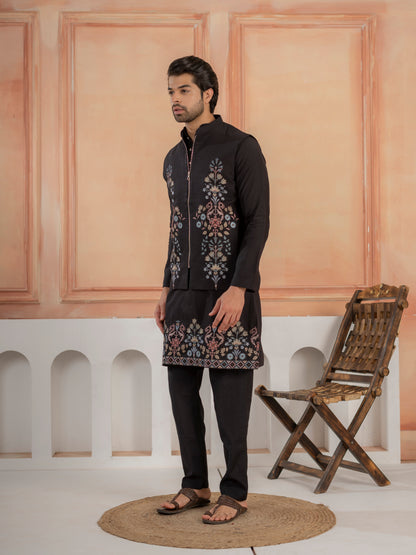 Premium Black Color Special Koti Kurta Set for Mens Wear