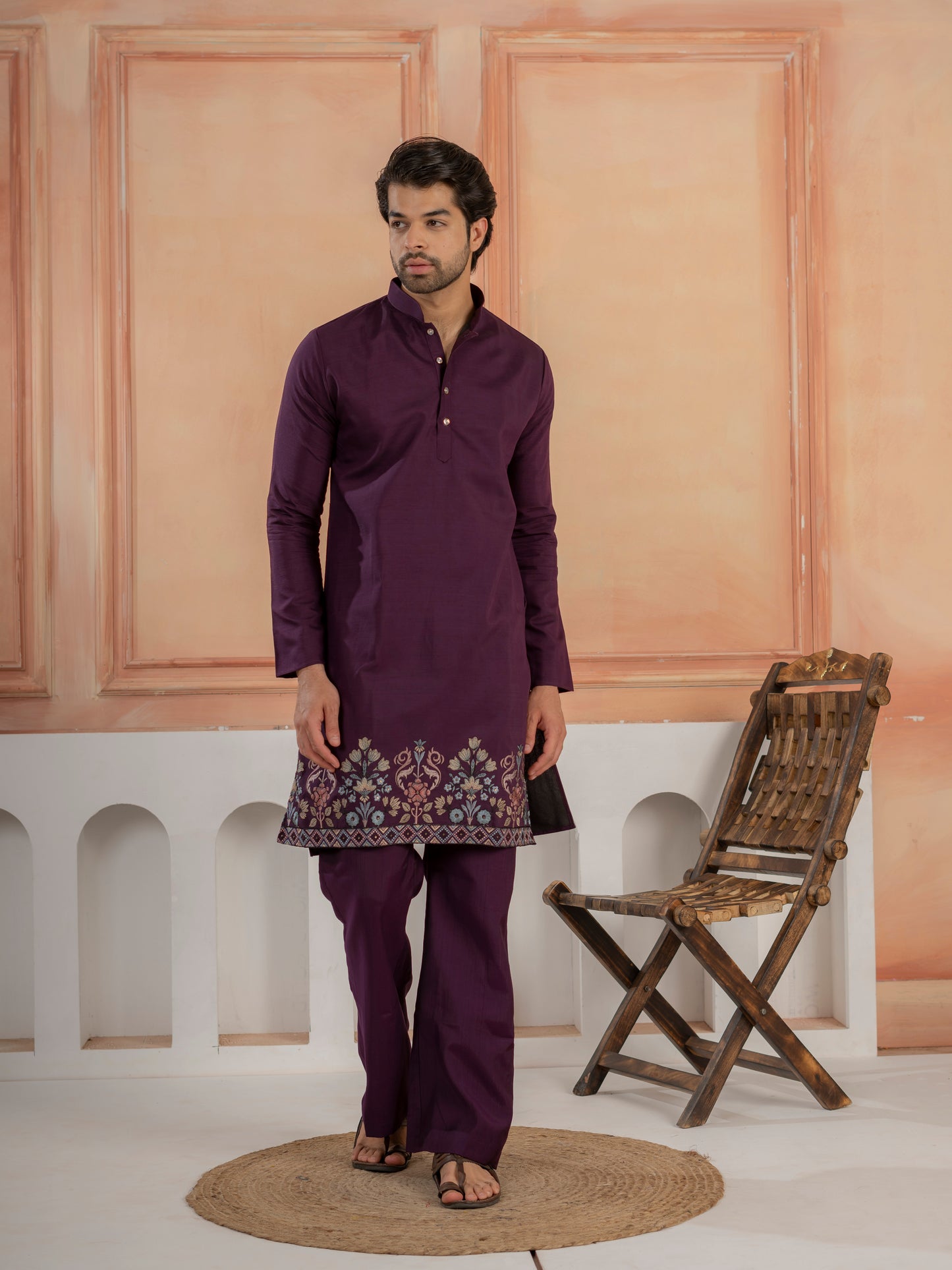Vibrant Purple Color Koti Kurta Set Pair for Men Collection