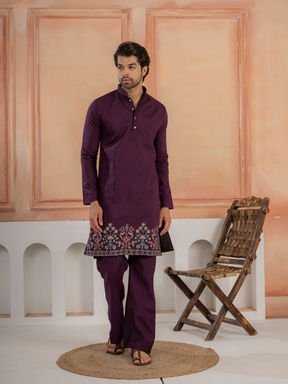 Vibrant Purple Color Koti Kurta Set Pair for Men Collection