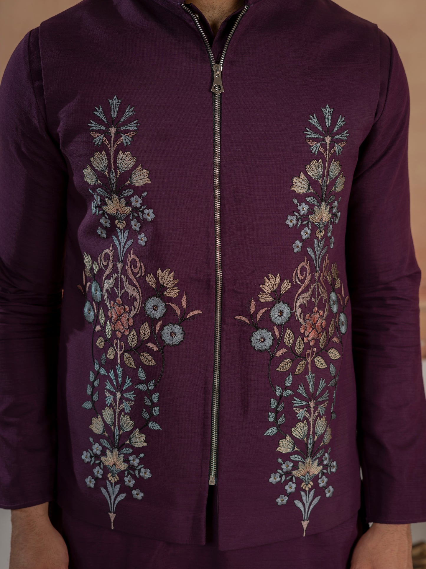 Vibrant Purple Color Koti Kurta Set Pair for Men Collection
