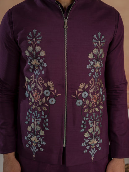 Vibrant Purple Color Koti Kurta Set Pair for Men Collection