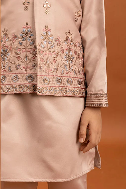 Wedding Special Peach Mirror Work Koti Kurta for Boys
