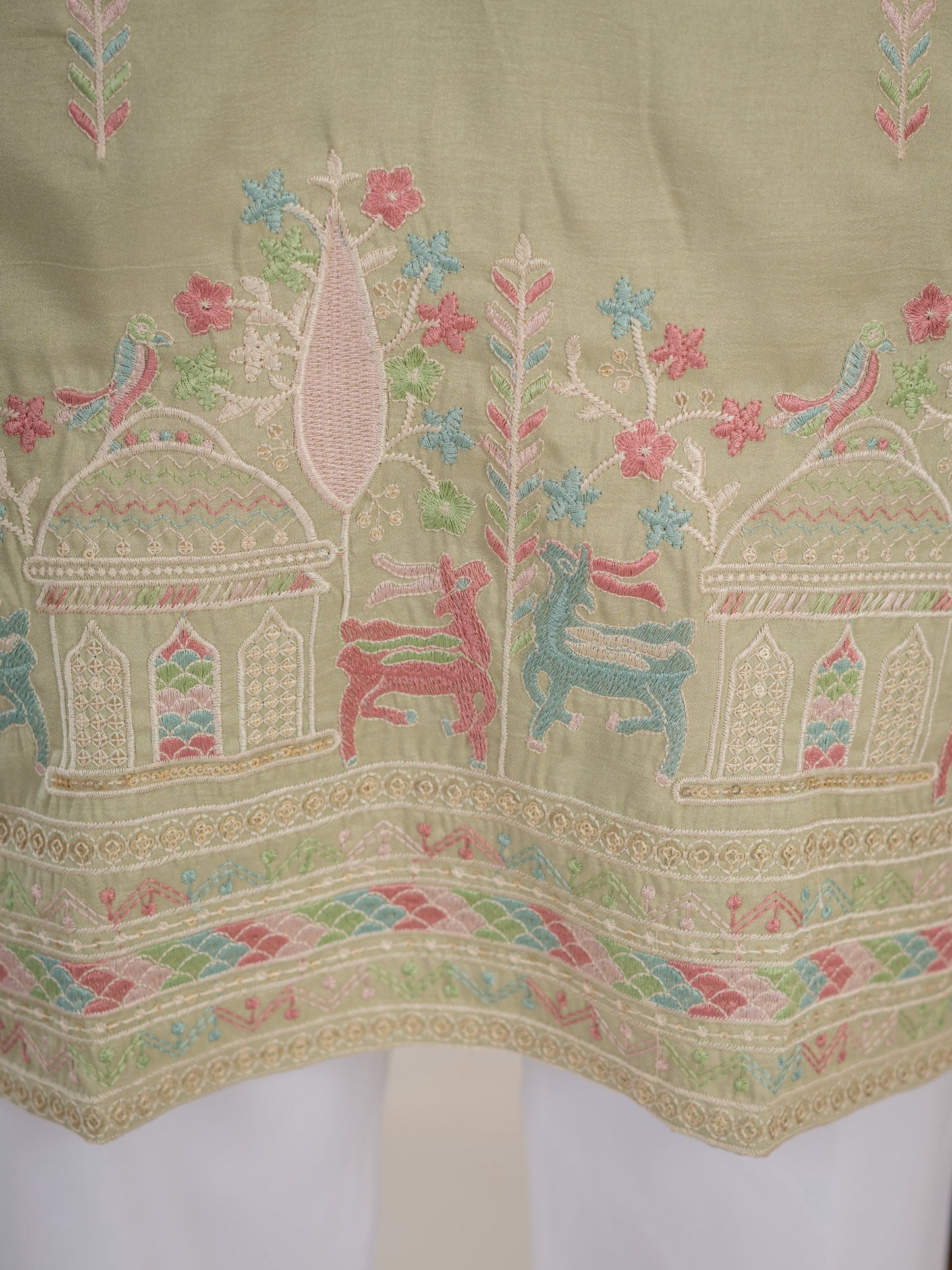 Pista Silk Multi Thread Embroidery Kurta For Ethnic Wear
