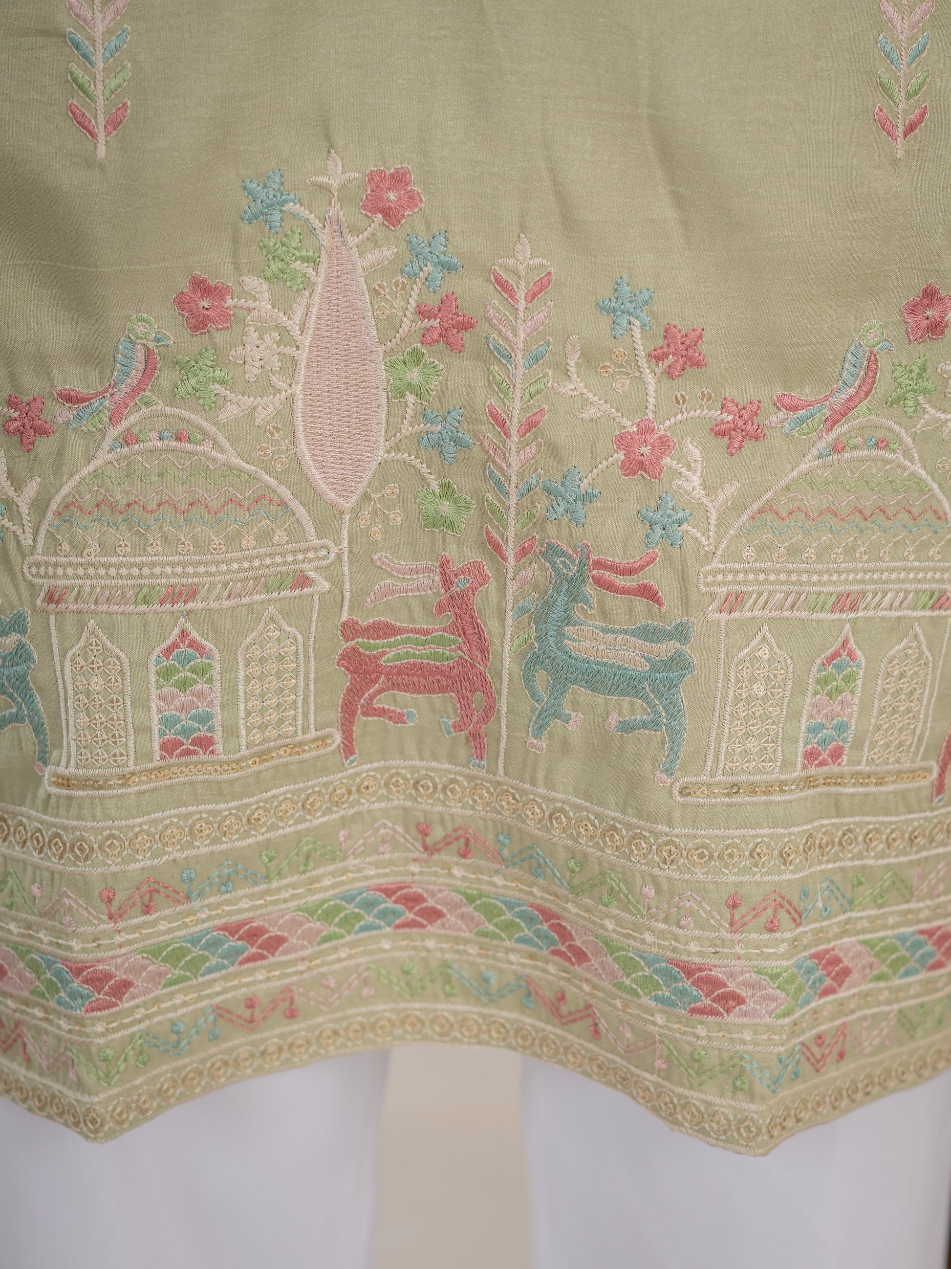 Pista Silk Multi Thread Embroidery Kurta For Ethnic Wear

