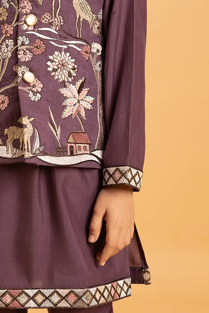 Graceful Purple Koti Kurta Set for Kids Wear