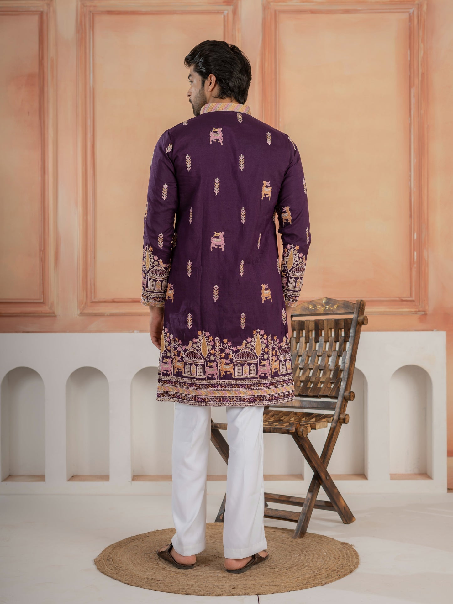 Ethnic Purple Soft Silk Multi Thread Embroidery Kurta Set
