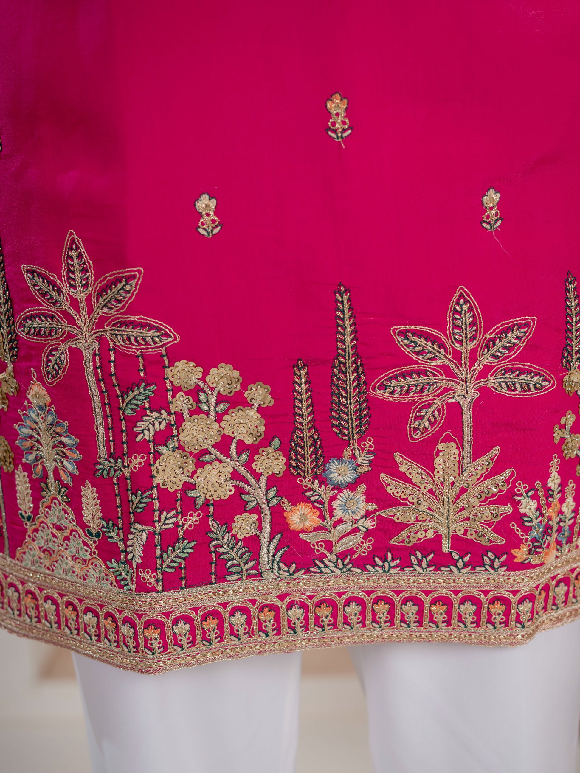 Designer Rani Pink Roman Shimmer Embroidered Kurta Set For Men