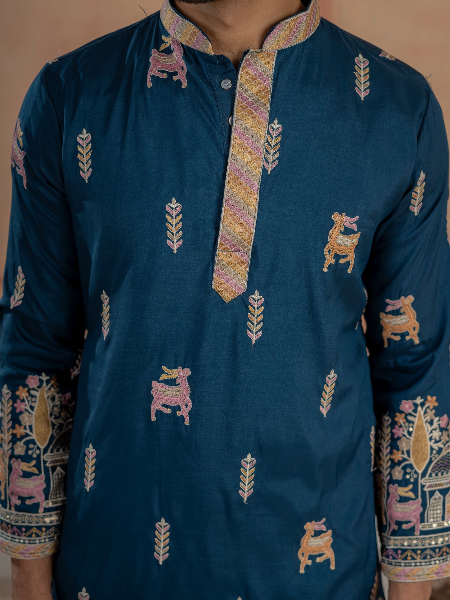 Elegant Teal Blue Soft Silk Embroidery Kurta For Festive Wear
