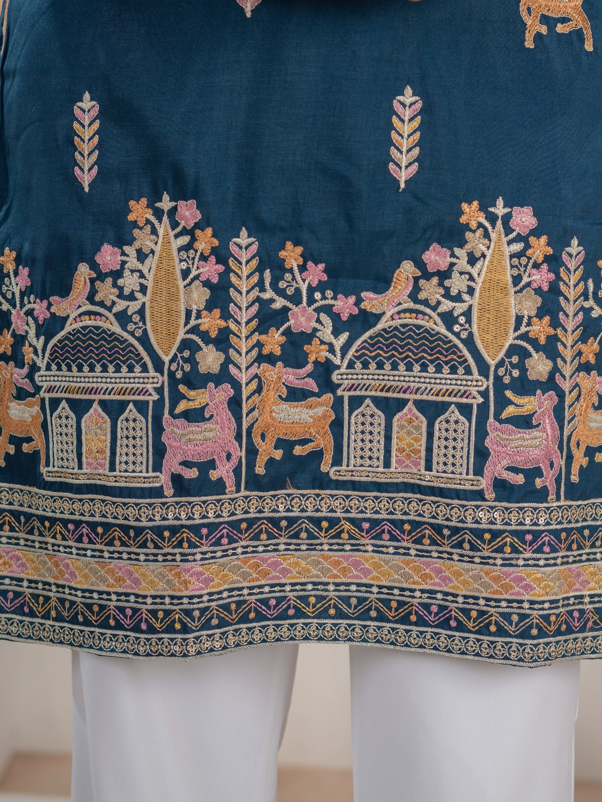 Elegant Teal Blue Soft Silk Embroidery Kurta For Festive Wear
