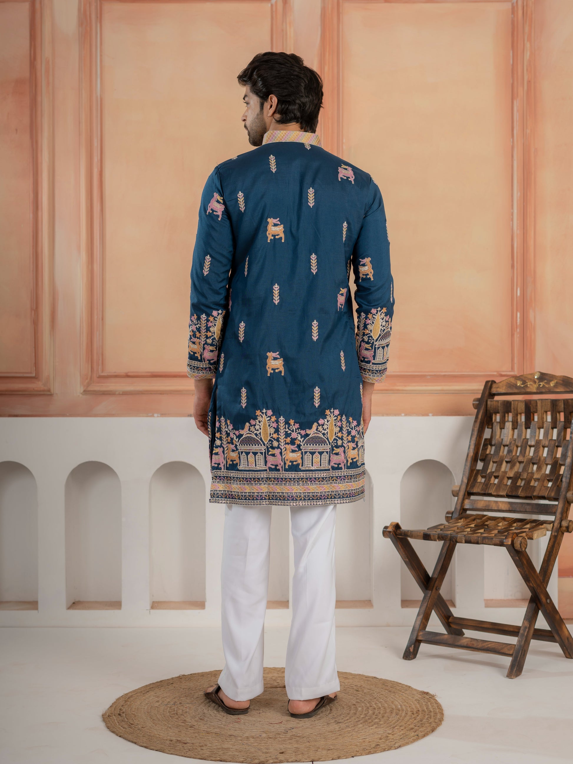 Elegant Teal Blue Soft Silk Embroidery Kurta For Festive Wear