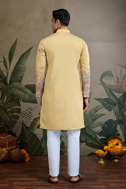Yellow Viscose Silk Mens kurta for haldi ceremony