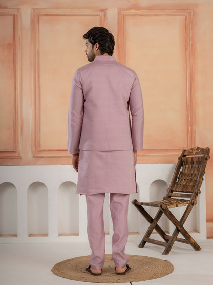 Royal Lavender Thread & Embroidered Koti Kurta Set for Mens