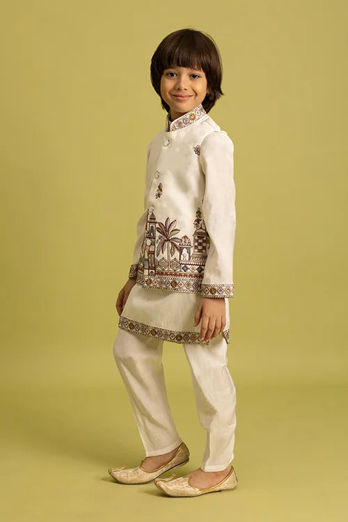 Elegant White Koti Kurta Set for Boys 6 to 12 Year